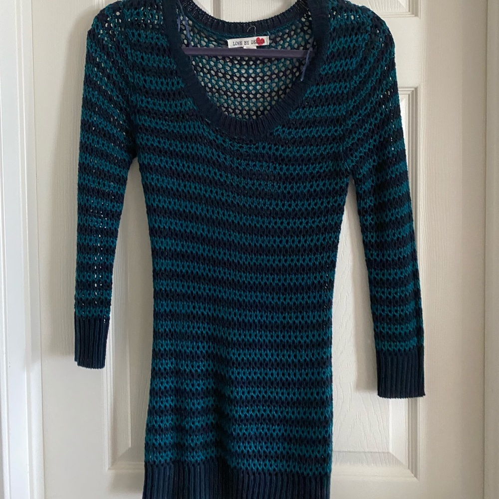 Teal and black striped sweater